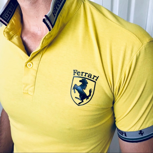 Ferrari Other - Ferrari Yellow Black Stub Collar Ringer T-Shirt M